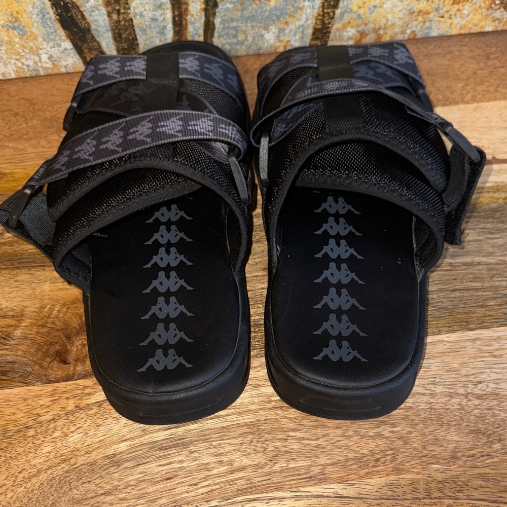 NWOB Kappa 222 Banda Mitel 1 Black Grey Logo Strap slide Sandals M=10  W=11.5-12 - Picture 3 of 8